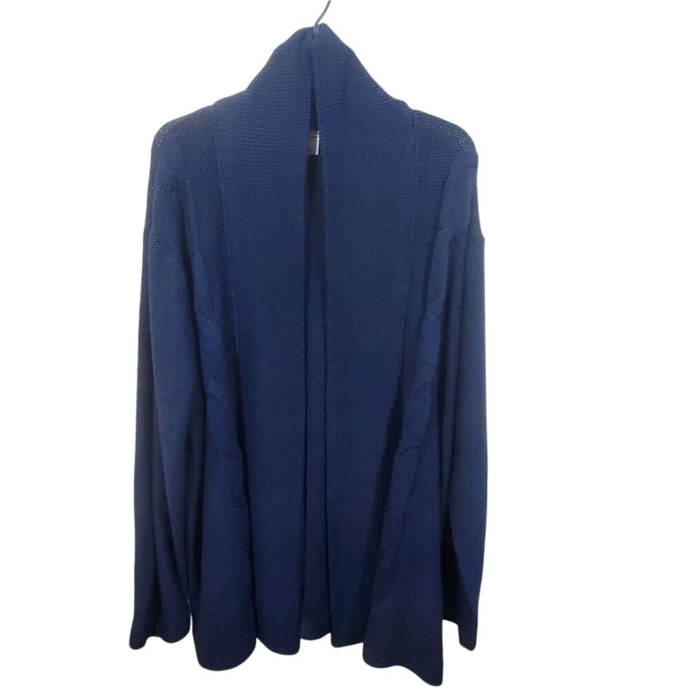 Oleg Cassini Womens 4X Blue‎ Water Knit Open Front Cardigan Sweater